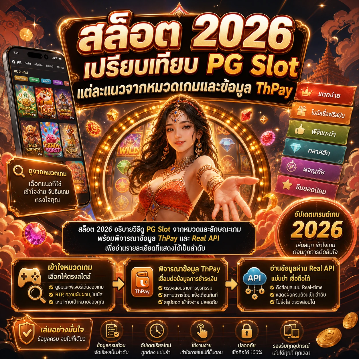 ภาพประกอบการเปรียบเทียบหมวดเกม PG Slot และรายละเอียดที่แสดงบนหน้า
